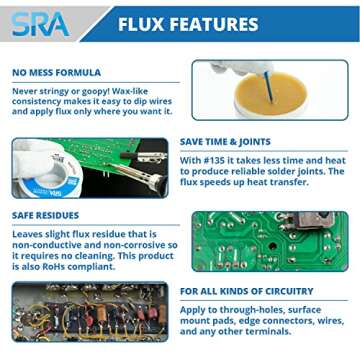 SRA Solder 135 Rosin Paste Soldering Flux For Electronics, No Clean Flux Made for Lead and Lead-Free Solder Circuit Boards and Copper Electrical Wire - Safe Clean Residues with No Goopy Mess (2oz Jar)