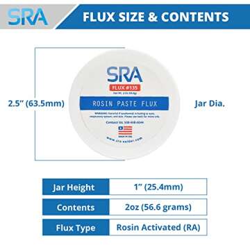 SRA Solder 135 Rosin Paste Soldering Flux For Electronics, No Clean Flux Made for Lead and Lead-Free Solder Circuit Boards and Copper Electrical Wire - Safe Clean Residues with No Goopy Mess (2oz Jar)