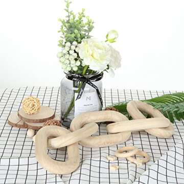 LANIAKEA Decorative Wood Chain Link, Hand Carved Wood Chain Link Decor, Modern Farmhouse Decor for Aesthetic Room Decor, Living Room Bedroom Entryway Decoration, Natural