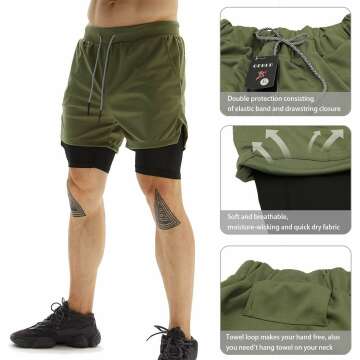 OEBLD 2-in-1 Men's Gym Shorts with Towel Loop