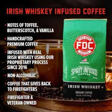 Fire Department Coffee - Gives Back to Firefighters - Irish Whiskey Infused Ground Coffee - Medium Roast - Non-Alcoholic - Roasted in the USA - Veteran Owned -12 oz