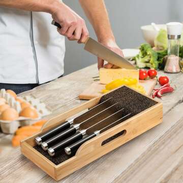 Bamboo Knife Drawer Organizer for Smart Kitchen Storage