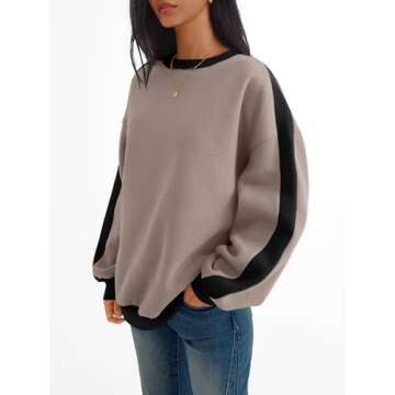 Trendy Queen Womens Oversized Sweatshirts Crewneck Hoodies Color Block Long Sleeve Pullover Fall Cute Y2K Tops Fleece Winter Clothes Fashion Outfits CoffeeGrey S