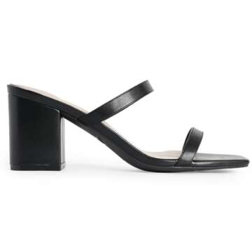 J. Adams Stormi Block Heel - Double Band Square Open Toe Slide Heeled Sandal size 7 color Black Pu