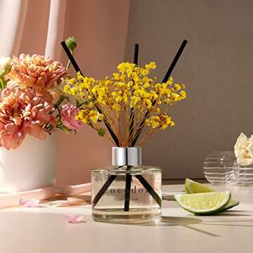 COCODOR Flower Reed Diffuser Set / 6.7oz / White Jasmine/Scent Diffuser with Sticks Home Fragrance Reed Diffuser for Bathroom Shelf Decor