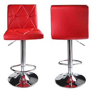 Leader Accessories Modern Swivel Red Bar Stool Diagonal Line, Hydraulic Adjustable Bar Stools,Set of 2