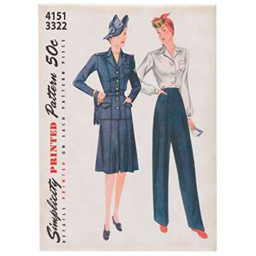 Simplicity Vintage Vintage 1940's Fashion Decorative Magnet, 2.5'' W x 3.5'' L, Women's Pant Suit