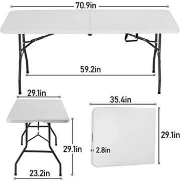 FDW Folding Half Portable Foldable Table for Parties Backyard Events (White, 6 FT 70 * 29) (White, 6 FT)