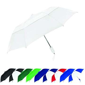 STROMBERGBRAND UMBRELLAS The Vented Windproof 42" Compact Small Automatic Open Folding Travel Umbrella for Rain, Wind & Sun, Strong Durable Lightweight Stick Umbrella for Men and Women, White