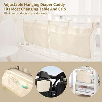 TRENDPLAY Baby Hanging Diaper Organizer for Changing Table and Crib, Diaper Stacker and Crib Organizer | Hanging Diaper Caddy Organizer for Baby Essentials | Nursery Organizer for Cribs