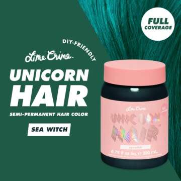 Lime Crime Unicorn Hair Dye Full Coverage, Sea Witch (Rich Teal) - Vegan and Cruelty Free Semi-Permanent Hair Color Conditions & Moisturizes - Temporary Green Hair Dye With Sugary Citrus Vanilla Scent