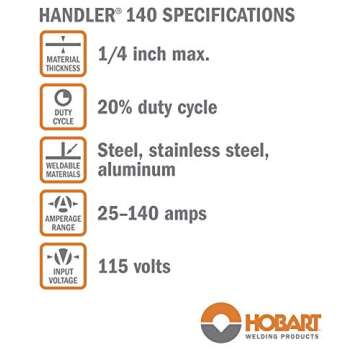 Hobart Handler 140 MIG Welder 115V (500559 ) - Durable, Portable Wire Feed Welder Machine - Flux Core Welding Machine with Dual-Gauge Regulator - MIG Welding Machine Welds Up To 1/4 in. Mild Steel