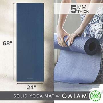 Gaiam Yoga Mat Premium Solid Color Non Slip Exercise & Fitness Mat for All Types of Yoga, Pilates & Floor Workouts, Indigo Ink, 5mm, 68"L x 24"W x 5mm Thick