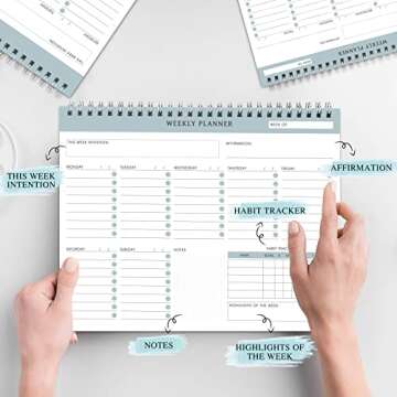 Undated Weekly Planner Notepad,Spiral To do Planner, Schedule Planner with 52 Weeks, Productivity pad, Great Academic Planner for College Student & Business Appointments Notebook,9.5”x7.8”