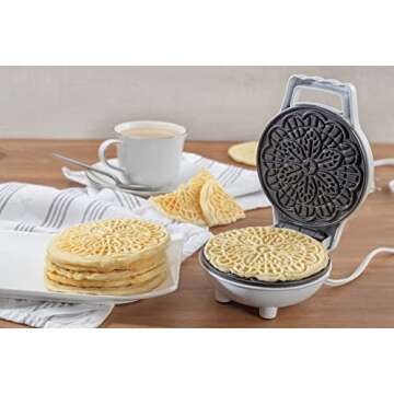 Mini Electric Pizzelle Maker- Makes One Personal Tiny Sized 4" Traditional Italian Waffle in Minutes- Nonstick Iron Press w Recipes- Must Have Dessert, Cookie Treat, Housewarming Baking Gift for Her