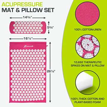 ProsourceFit Acupressure Mat and Pillow Set for Back/Neck Pain Relief and Muscle Relaxation, Pink