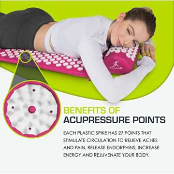 ProsourceFit Acupressure Mat and Pillow Set for Back/Neck Pain Relief and Muscle Relaxation, Pink