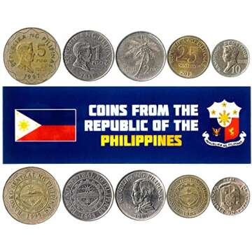 Philippines 5 Mixed Coins | 5 Sentimos to 5 Piso | Filipino Currency Since 1967