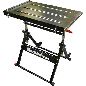 Strong Hand Tools, Nomad, Steel Welding Table, Three 1.1″ (28mm) Tabletop Slots, Adjustable Angle & Height, Casters, Retractable Guide Rails, Eccentric Leveling Foot, TS3020, Black