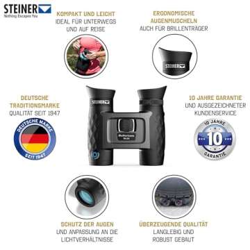 Steiner BluHorizons 10x26 Binoculars - Unique Lens Technology, Eye Protection, Compact, Lightweight - Ideal for Outdoor Activities and Sporting Events