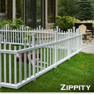 2.5ft H x 4.7ft W (2 Panels) No Dig Zippity Madison Fence Panel Kit, No Dig Fence Panels, White Vinyl Fences for Yard, Temporary Fence for Backyard, White Picket Fence Garden Border, DIY Fence ZP19001