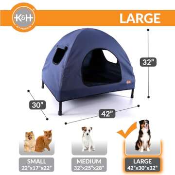 K&H Pet Products Original Pet Cot Tent, Portable Dog House, Dog Shade & Weather Shelter, Elevated Cot Dog Bed, Navy Blue, Large 30 X 42 X 32 Inches