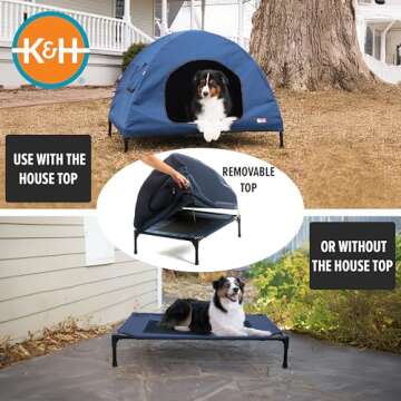 K&H Pet Products Original Pet Cot Tent, Portable Dog House, Dog Shade & Weather Shelter, Elevated Cot Dog Bed, Navy Blue, Large 30 X 42 X 32 Inches