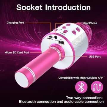 IJO Handheld Bluetooth Karaoke Microphone-Birthday Fun Singing Toys for Kids Age 3 4 5 6 7 8 9 10 Years Old Girls and Boys(Rose Red)