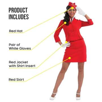 fun shack Flight Attendant Costume Women Red, Airline Stewardess Costume for Women, Retro Stewardess Costume Women, XX-Large