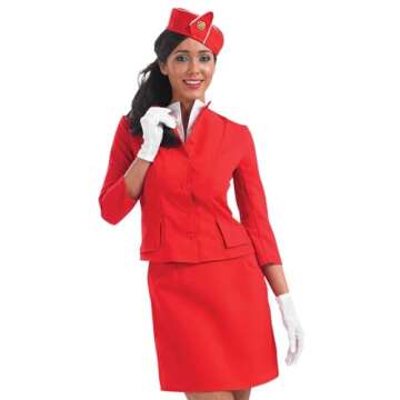 fun shack Flight Attendant Costume Women Red, Airline Stewardess Costume for Women, Retro Stewardess Costume Women, XX-Large