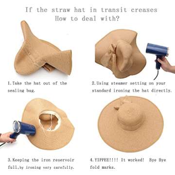 Women's Folable Floppy Hat,Wide Brim Sun Protection Straw Hat, Summer UV Protection Beach Cap(Beige)