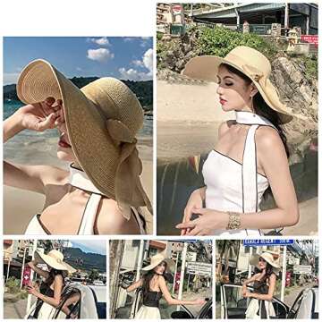 Women's Folable Floppy Hat,Wide Brim Sun Protection Straw Hat, Summer UV Protection Beach Cap(Beige)