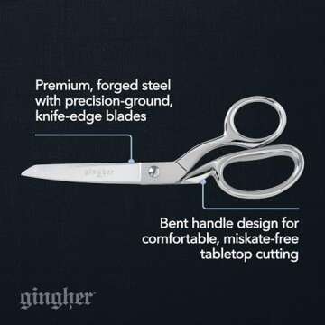 Gingher Dressmaker's Fabric Scissors, 8" Stainless Steel Shears, Sharp Knife Edge Steel Sewing Scissors with Protective Sheath, Sewing Scissors for Fabric Cutting and Tailoring, Holds Fabric Flat