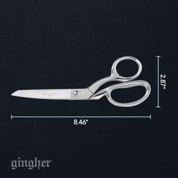 Gingher Dressmaker's Fabric Scissors, 8" Stainless Steel Shears, Sharp Knife Edge Steel Sewing Scissors with Protective Sheath, Sewing Scissors for Fabric Cutting and Tailoring, Holds Fabric Flat