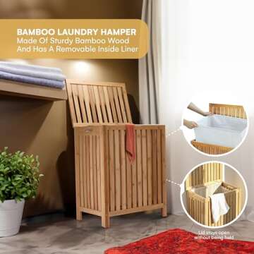 2LB Depot Laundry Hamper - 25x20x13-Inch Waterproof Bamboo Laundry Basket with Lid - Clothes Hamper for Laundry, Versatile Storage for Blankets, Toys, Towels, or Shoes - Suitable for Home Organization