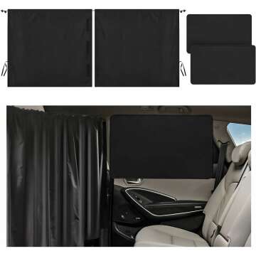 Car Window Shades, Sun Shade for car Window, Blackout Privacy Sunshade, Keeps Cooler Car Window Covers, 1 Rear Seat Divider Curtain & 2 Magnetic Side Window Sun Shade for Camping Travel Nap Sleeping