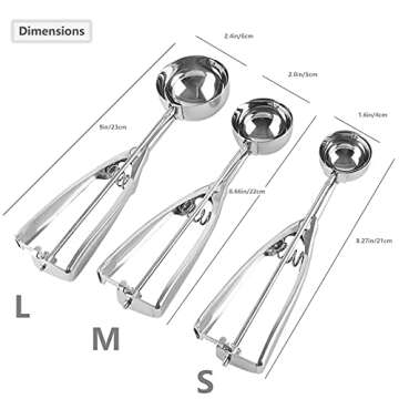 3-Piece Stainless Steel Ice Cream Scoop Set with Trigger Release