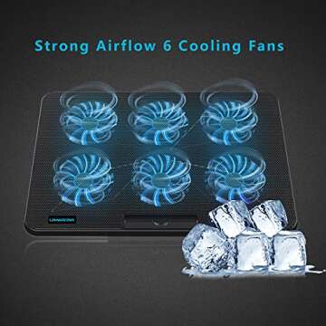 LIANGSTAR Laptop Cooling Pad, Laptop Cooler with 6 Quiet Fans for 12-17 Inch Notebook Gaming Fan Stable Stand, 7 Height & Wind Speed Adjustable, 2 USB Port & Phone Holder (Black)