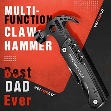 VEITORLD Gifts for Dad Men, Cool Dad Birthday Gifts Ideas for Men Grandpa Papa from Daughter Wife Son, BEST DAD EVER Gift, All in One Survival Tools Hammer Multitool, Camping Hunting Hiking Presents