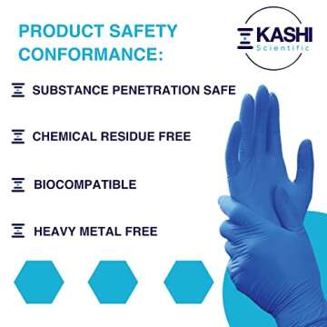 Kashi Scientific Medical Examination Nitrile Gloves - X-Small - Powder-Free, Latex-Free, Finger Tip Textured Gloves, 4 mil Thick Blue Glove, Patient Safe, Food Safe - Box of 100 Nitrile Exam Gloves