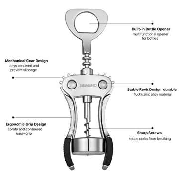 Wine Opener with Stainless Steel Wine Foil Cutter, Zinc Alloy Premium Wing Corkscrew Wine Bottle Opener with Multifunctional Bottles Opener, Upgrade