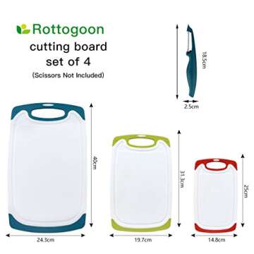 Cutting Boards for Kitchen, Plastic Chopping Board Set of 4 with Non-Slip Feet and Deep Drip Juice Groove, Easy Grip Handle, Dishwasher Safe, Green