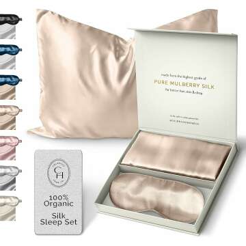 Colorado Home Co 100% Silk Pillowcase & Eye Mask Set - Queen Size - Nude Champagne