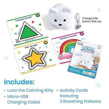 hand2mind Luna The Calming Kitty, Breathing Light, Guided Meditation for Kids, Mindfulness for Kids, Anxiety Relief Items, Calm Down Corner Supplies, Calming Toys for Kids, Social Emotional Learning