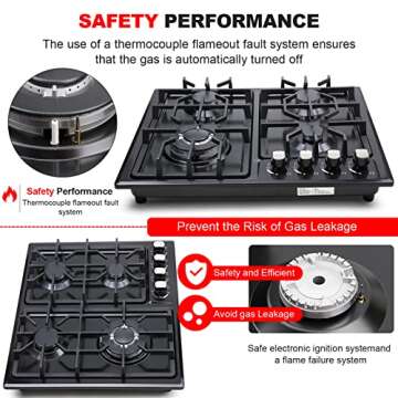 FORIMO 22" Gas Cooktop - 4 Burners with Safety Features