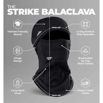 Tough Headwear Balaclava Ski Mask - Winter Face Mask for Men & Women - Cold Weather Gear for Skiing, Snowboarding & Motorcycle Riding (Black)