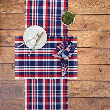 C&F Home Harbor Plaid Patriotic U.S.A. Fourth of July Memorial Day Labor Day Cookout Americana Liberty Decor Decoration Table Runner Table Runner Blue