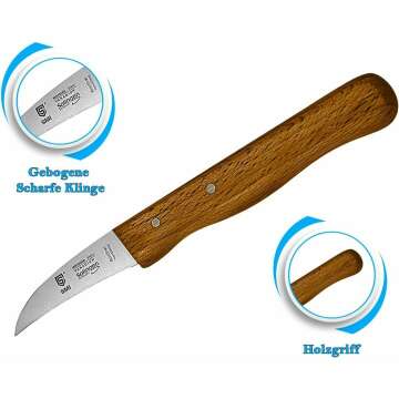 SMI Solingen Bird Beak Knife Germany Paring Knife Set Wooden Handle Peeling Knife for Fruits and Vegetables Knife Straight & Curved Stainless Steel Sharp Blade