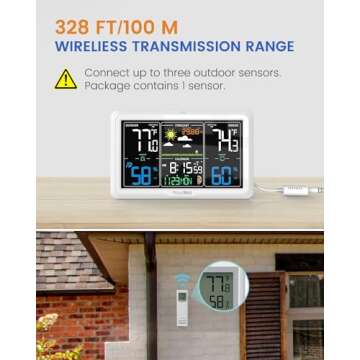 Proud Bird Weather Station Indoor Outdoor, Weather Stations Wireless Indoor Outdoor, Indoor Outdoor Thermometer Wireless with 350° Viewing Angle Colorful Large 7.6" Display, Atomic Clock, White