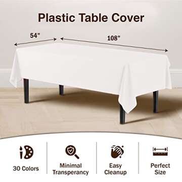 Premium 12-Pack Plastic Tablecloth 54" x 108"